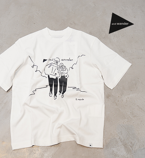 【and wander】アンドワンダー men's Yu Nagaba printed T "White"  ※ネコポス可